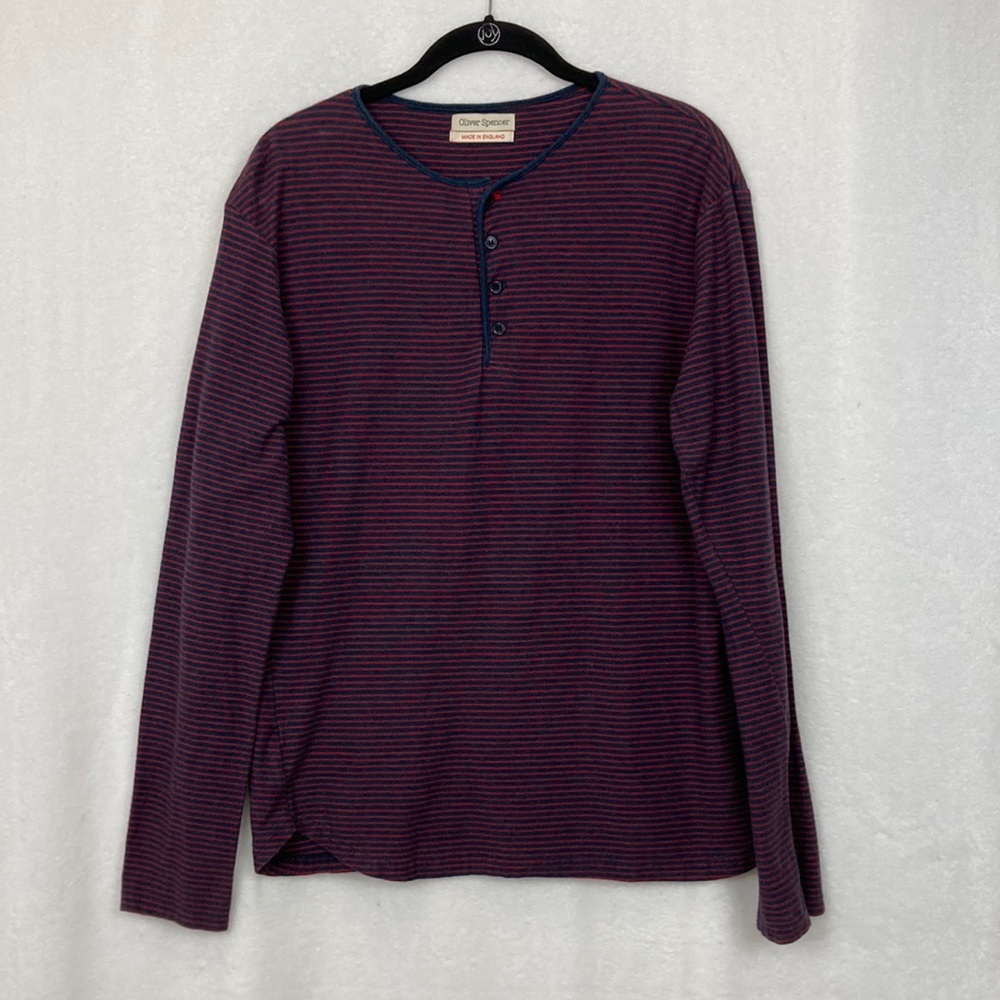 Oliver Spencer Men’s Alton Navy Striped Cotton Henley sz Small